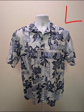 Men's Short-Sleeve Hawaiian Button-Down Shirt - Blue Floral on White